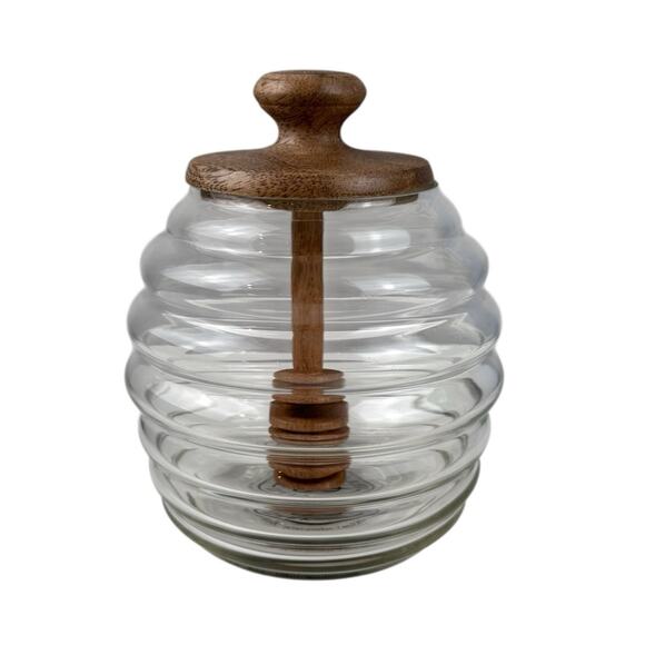 Mary & Martha Honey Pot Glass Jar With Wooden Dipper And Lid Bee Hive New - Picture 1 of 9
